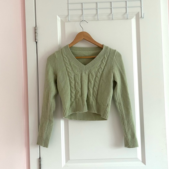 Sweaters - LAST CALL! sage green cable knit cropped sweater